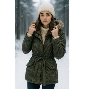 HALIFAX TRADERS y2K Camo Fur hood Twilightcore Bella Swan belted jacket M